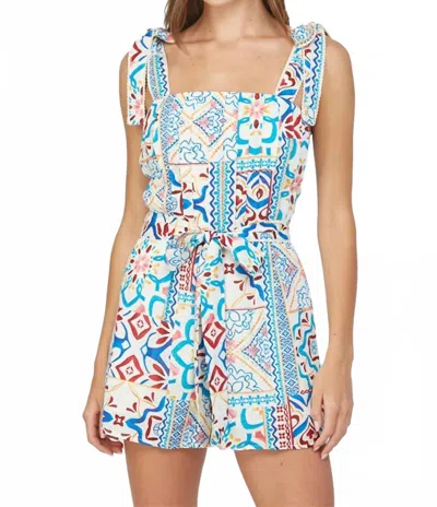 Fate Seville Front Tie Romper In Ivory Multi In Multi