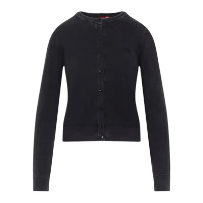 Diesel Fitted Button-up Sweater With Ribbed Detailing In Black