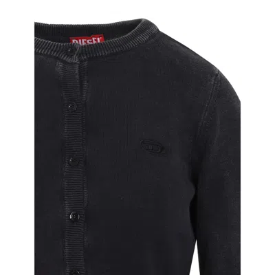 Diesel Fitted Button-up Sweater With Ribbed Detailing In Black