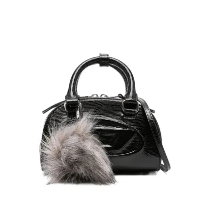 Diesel 1dr Dome-mini Bowling Bag In Embossed Leather In Black