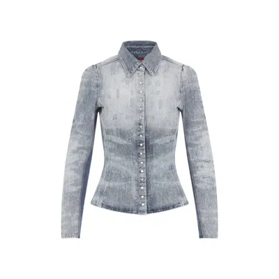 Diesel Distressed Long Sleeve Fitted Top In Blue