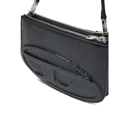 Diesel Twin-double-pouch Embossed-leather Shoulder Bag In Black