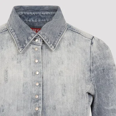 Diesel Distressed Long Sleeve Fitted Top In Blue