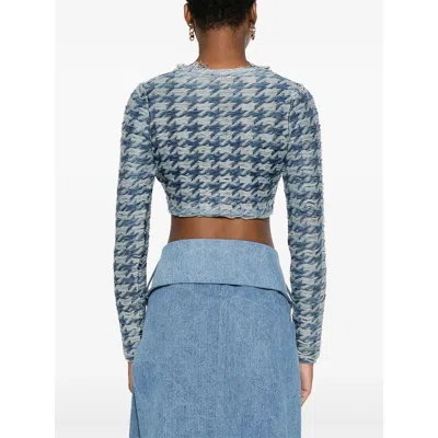 Diesel Long Sleeve Cropped Houndstooth Top In Blue