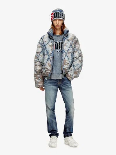 Diesel Men W-kons Down Jacket With Distressed Effect In Blue
