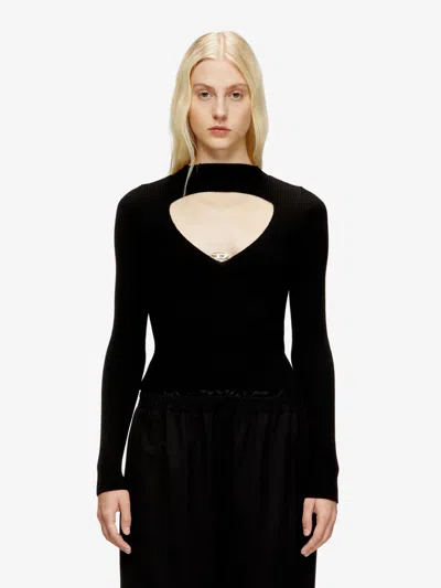 Diesel Womens  M-olina Cut-out Wool Knitted Top In Black