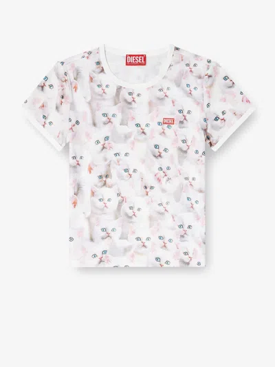 Diesel Cat-print T-shirt With Short Sleeves Throughout In Multi