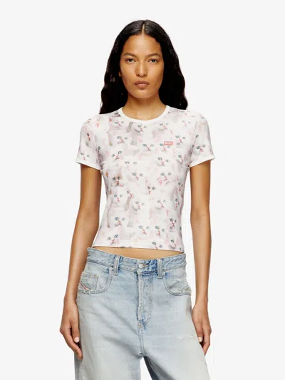 Diesel Cat-print T-shirt With Short Sleeves Throughout In Multi