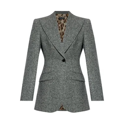 Dolce & Gabbana Tweed Jacket With Flap Pockets And Peak Lapels In Gray