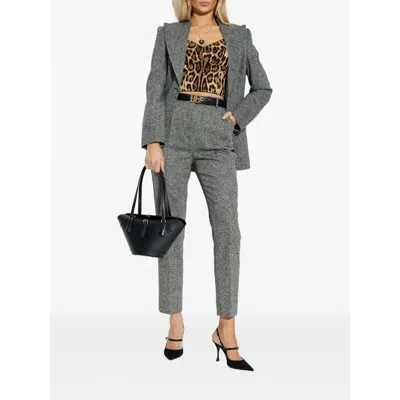 Dolce & Gabbana Tweed Jacket With Flap Pockets And Peak Lapels In Gray