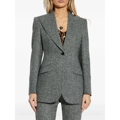 Dolce & Gabbana Tweed Jacket With Flap Pockets And Peak Lapels In Gray