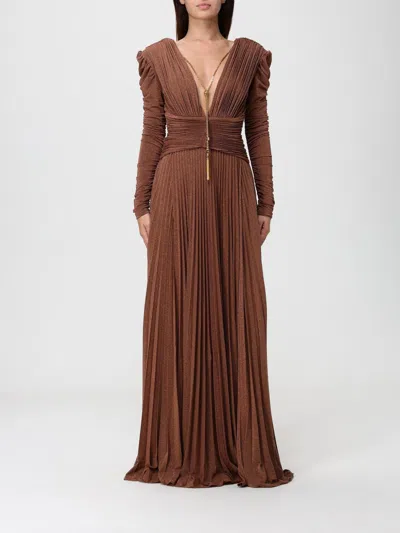 Elisabetta Franchi Red Carpet Lurex Jersey Dress With Necklace In Brown