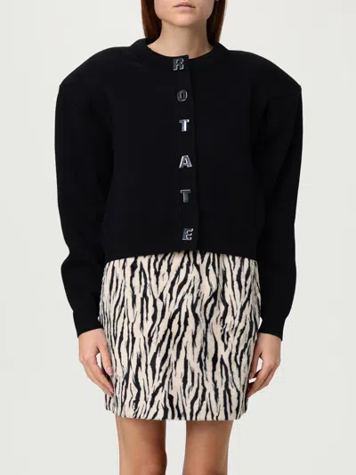 Rotate Birger Christensen Rotate Cropped Black Sweater With Padded Shoulders And Button Embellishments In Black