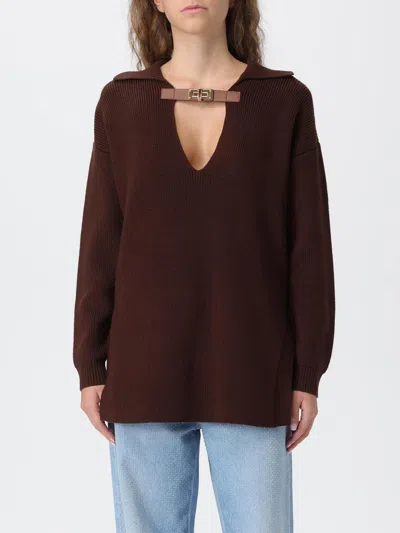 Elisabetta Franchi Sweater In Mixed Wool With A Jewel Strap In Burgundy