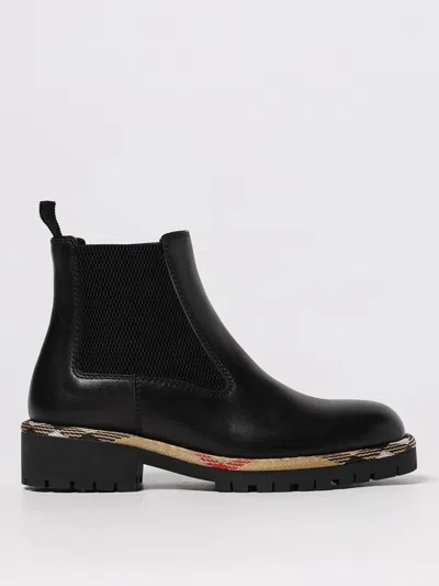 Burberry Black Leather Boots In Black