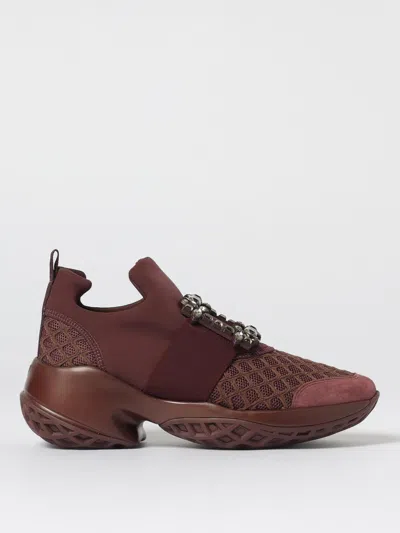Roger Vivier Viv' Run Sneakers With Crystal-buckle In Burgundy