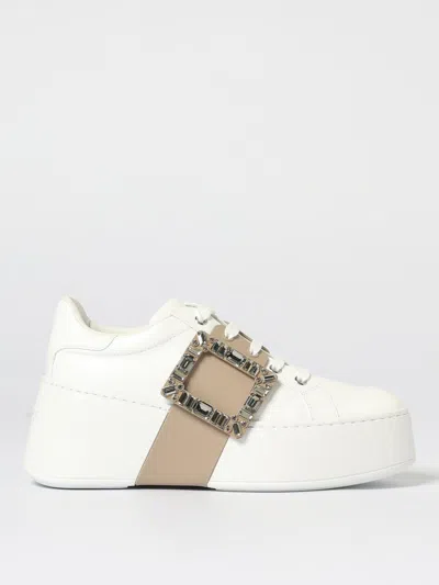 Roger Vivier Leather High-top Sneakers Crystal Buckle In White