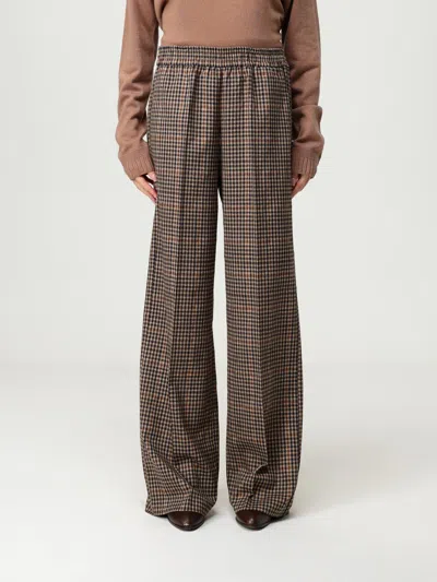 Liu •jo Elasticized Waist Wide Fit Trousers Check Motif In Brown