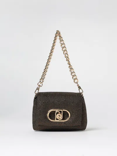 Liu •jo Gold Logo Shoulder Bag With Chain Strap In Black