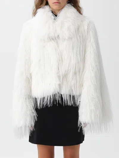 Pinko Fur-effect Pea Coat In White