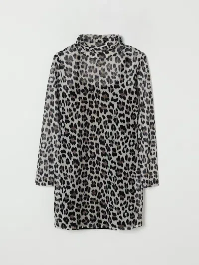 Twinset Leopard-print High-neck Dress In Gray