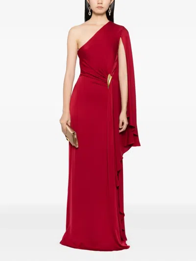 Tom Ford Embellished One-sleeve Draped Silk-crepe Gown In Burgundy