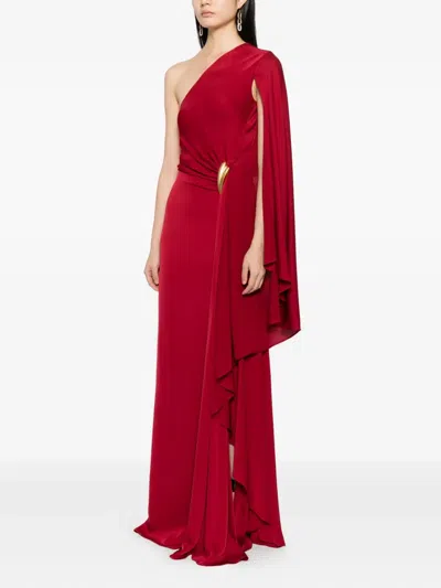 Tom Ford Embellished One-sleeve Draped Silk-crepe Gown In Burgundy