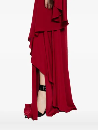 Tom Ford Embellished One-sleeve Draped Silk-crepe Gown In Burgundy