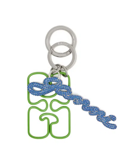 Ganni Women Keychain With Logo In Green