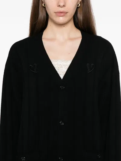 Kimhēkim Heart-patch V-neck Cardigan In Black