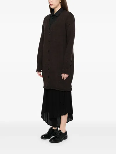 Yohji Yamamoto Logo-printed V-neck Cardigan In Brown
