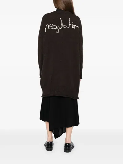 Yohji Yamamoto Logo-printed V-neck Cardigan In Brown