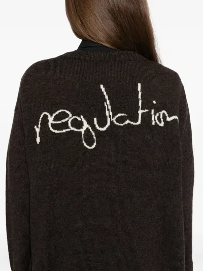 Yohji Yamamoto Logo-printed V-neck Cardigan In Brown