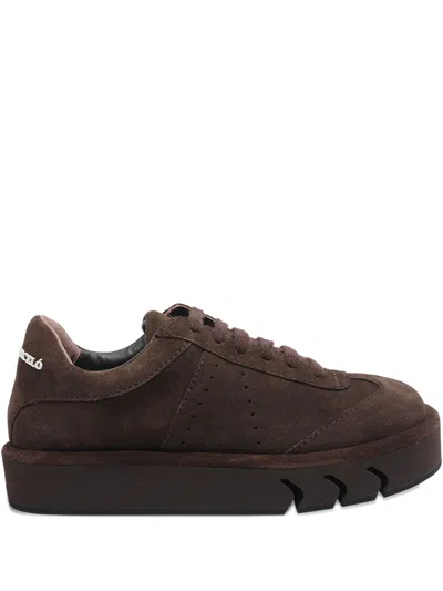 Paloma Barceló Low-top Sneakers In Brown Suede With Embossed Logo In Brown