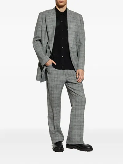 Amiri Checked Flared Trousers In Gray