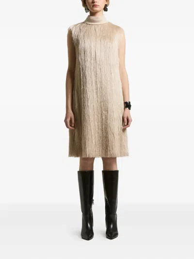 Peserico Fringed High-neck Dress In Neutral