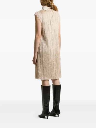 Peserico Fringed High-neck Dress In Neutral