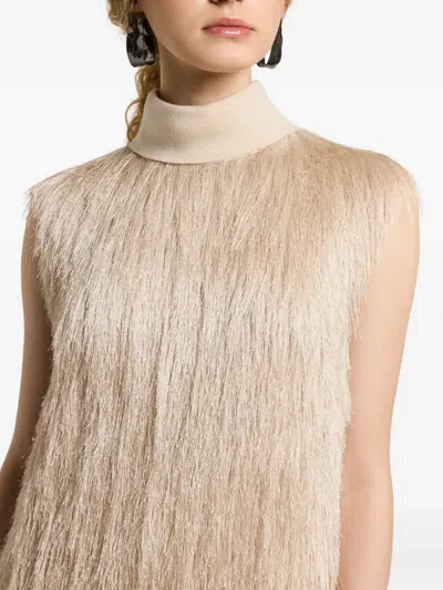 Peserico Fringed High-neck Dress In Neutral
