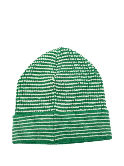 Bobo Choses Striped Car-embroidered Hat In Green