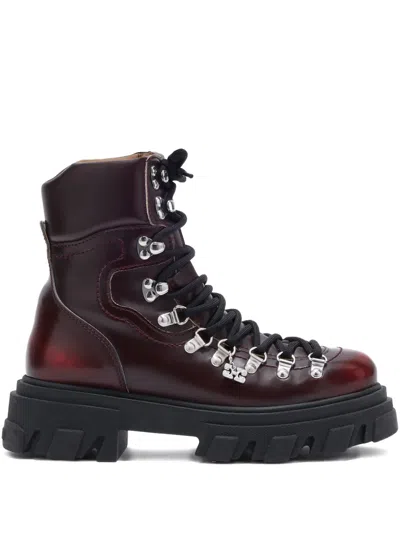 Ganni Chunky Sole Ankle Boots With Metal Eyelets In Burgundy