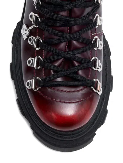 Ganni Chunky Sole Ankle Boots With Metal Eyelets In Burgundy