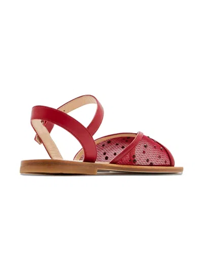 Andrea Wazen Embellished Cross-strap Sandals In Red