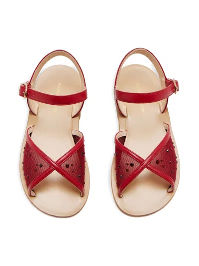 Andrea Wazen Embellished Cross-strap Sandals In Red