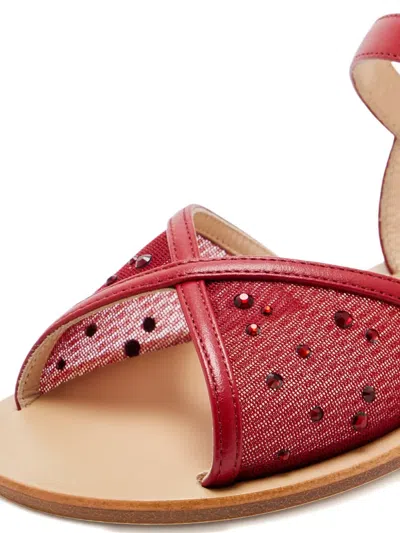 Andrea Wazen Embellished Cross-strap Sandals In Red