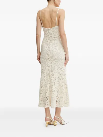 Bardot Adoni Crochet Midi Dress In Lght Beige