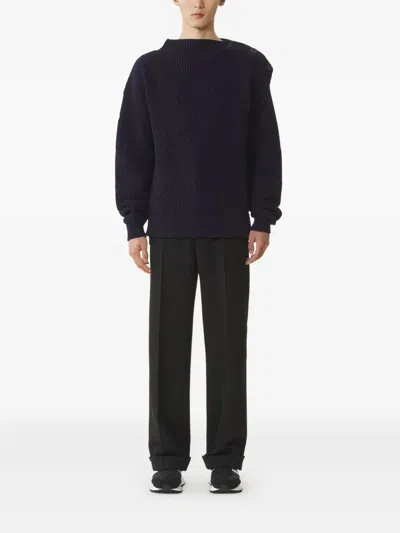 Lanvin Diamond-pattern Buttoned-shoulder Sweater In Blue