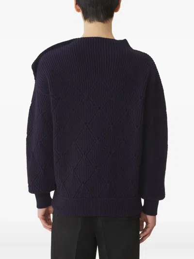 Lanvin Diamond-pattern Buttoned-shoulder Sweater In Blue