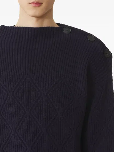 Lanvin Diamond-pattern Buttoned-shoulder Sweater In Blue
