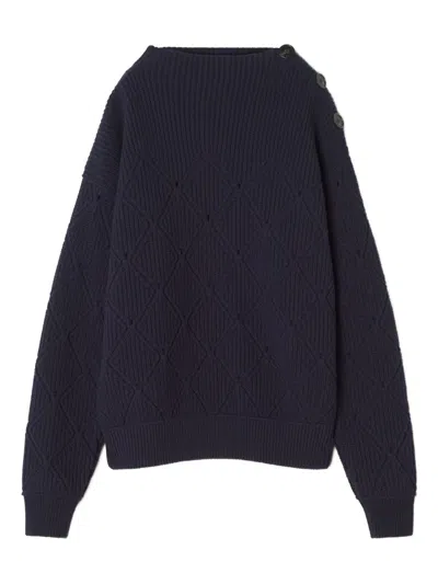 Lanvin Diamond-pattern Buttoned-shoulder Sweater In Blue