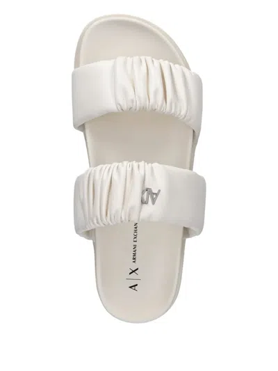 Armani Exchange Pleated Double-strap Slides In White